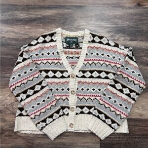 American Eagle Outfitters Women's Patterned Cardigan - Cream, Black, Red